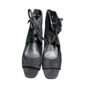 Women's Journee Collection (JC) Black Laser Cut Lace-Up Wedge Sandals Size 8